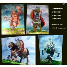 Set of 4 Viking/Warrior paintings
