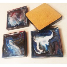 Square Coasters (4) Acrylic Pour Black+