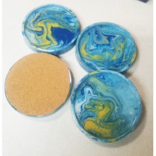 Round Coasters (4) Acrylic Pour Light Blue